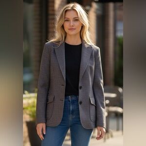 Vintage Louben Button Front Wool Travel Blazer - Grey/Blue